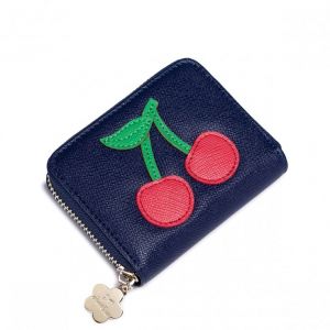 Krótki dziewczęcy portfel z owocowym wzorem Niebieski