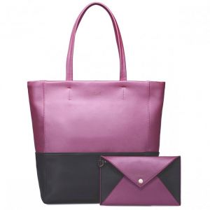Pojemna kobieca torebka - Różowo-czarna